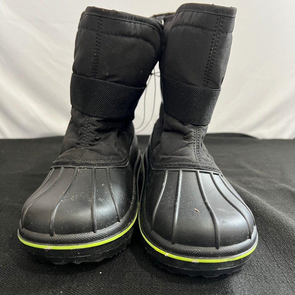 The Childrens Place Kids Black Snow Boots Neon Green Trim Size 4 3002219